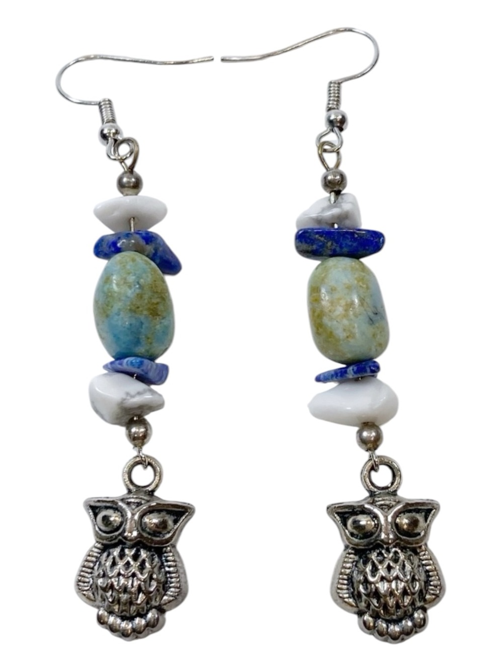 Handcrafted lapis lazuli  Larimar Stone Owl Drop Earrings